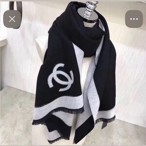 CHANEL Black and White Logo Scarf